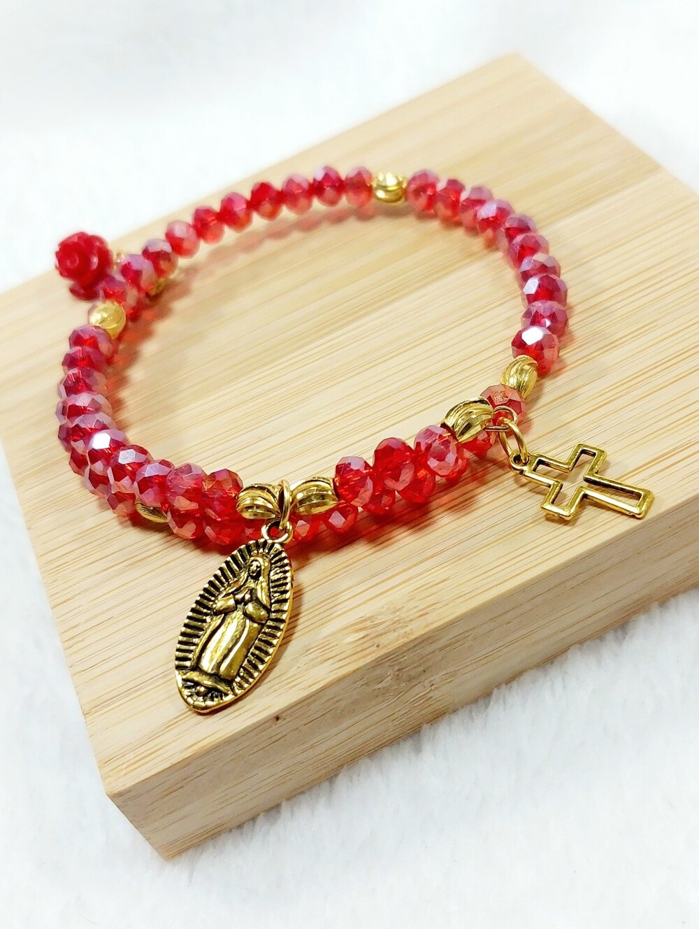Our Lady De Guadelupe Red Beaded Rosary Bracelet